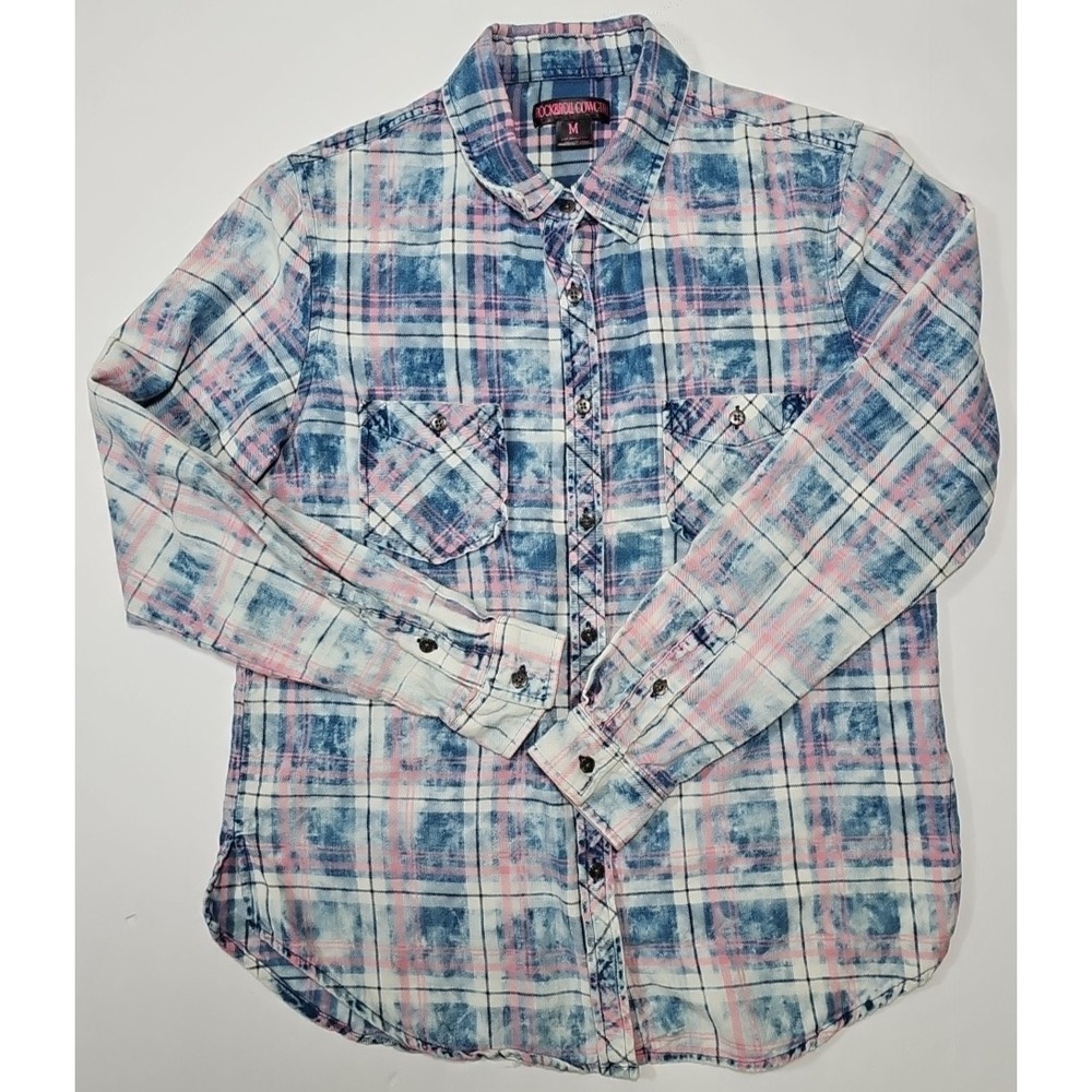 Rock n Roll Cowgirl Plaid Multicolor Button-up Long Sleeve Shirt Girl's Size M